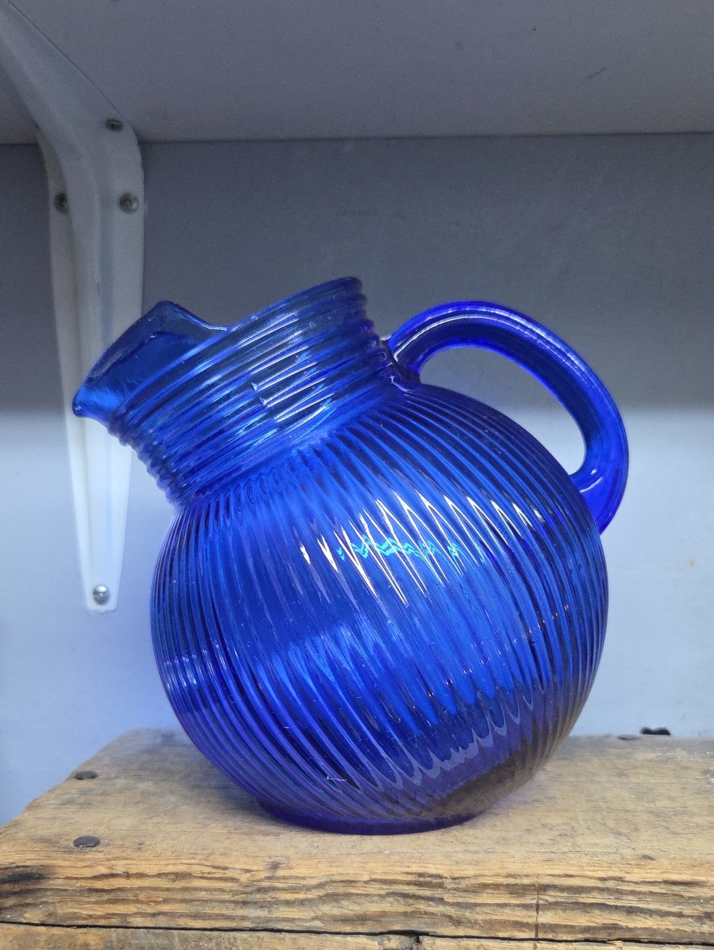Vintage Hazel Atlas Cobalt Blue Ribbed Tilt Ball Pitcher 1930s Depression Glass - Picture 3 of 7